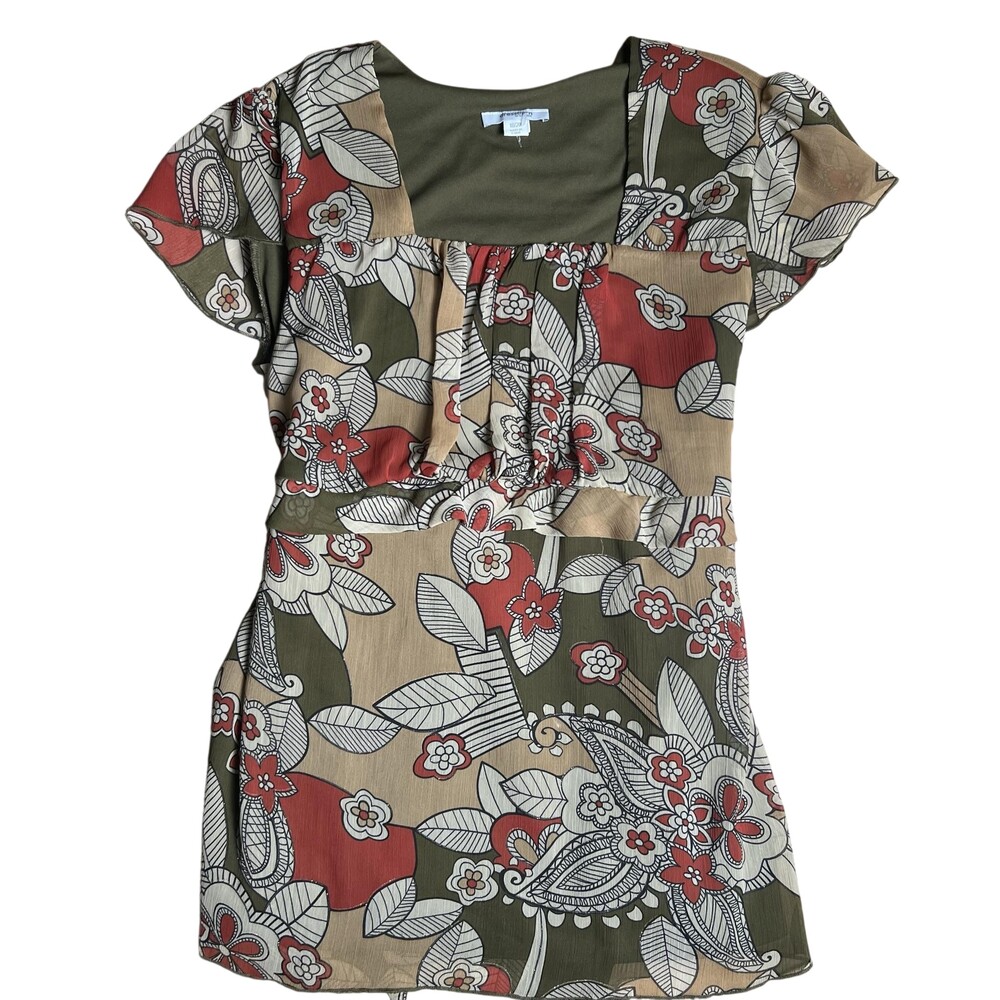Dressbarn Tunic Womens 18/20 Multicolor Floral Chiffon Flutter Sleeve Adjustable